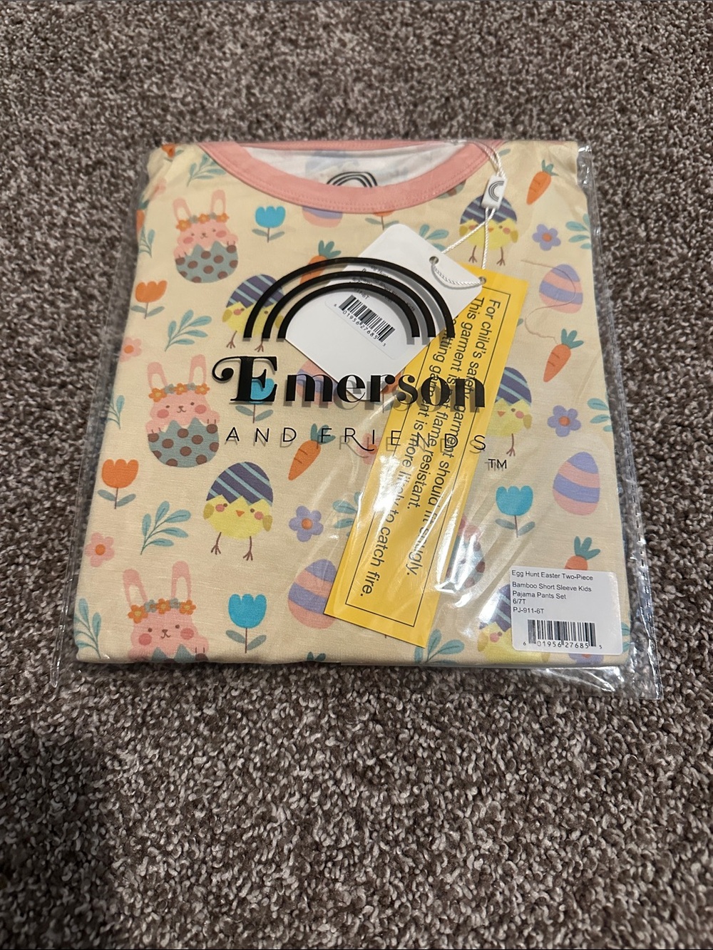 Emerson And Friends Easter Bunny & Eggs Pajama Set - Yellow with Pastel Prints